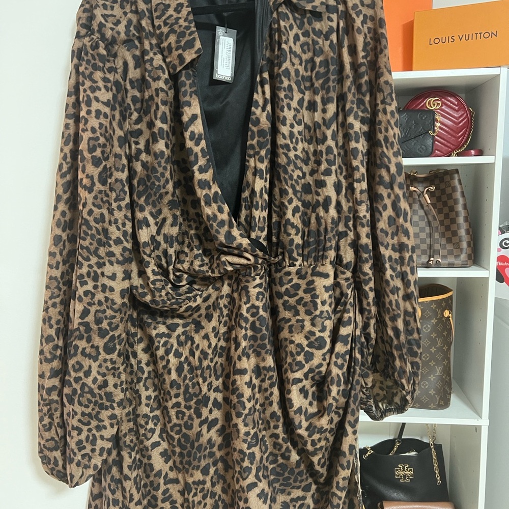 Boohoo Brown Leopard Print Dress